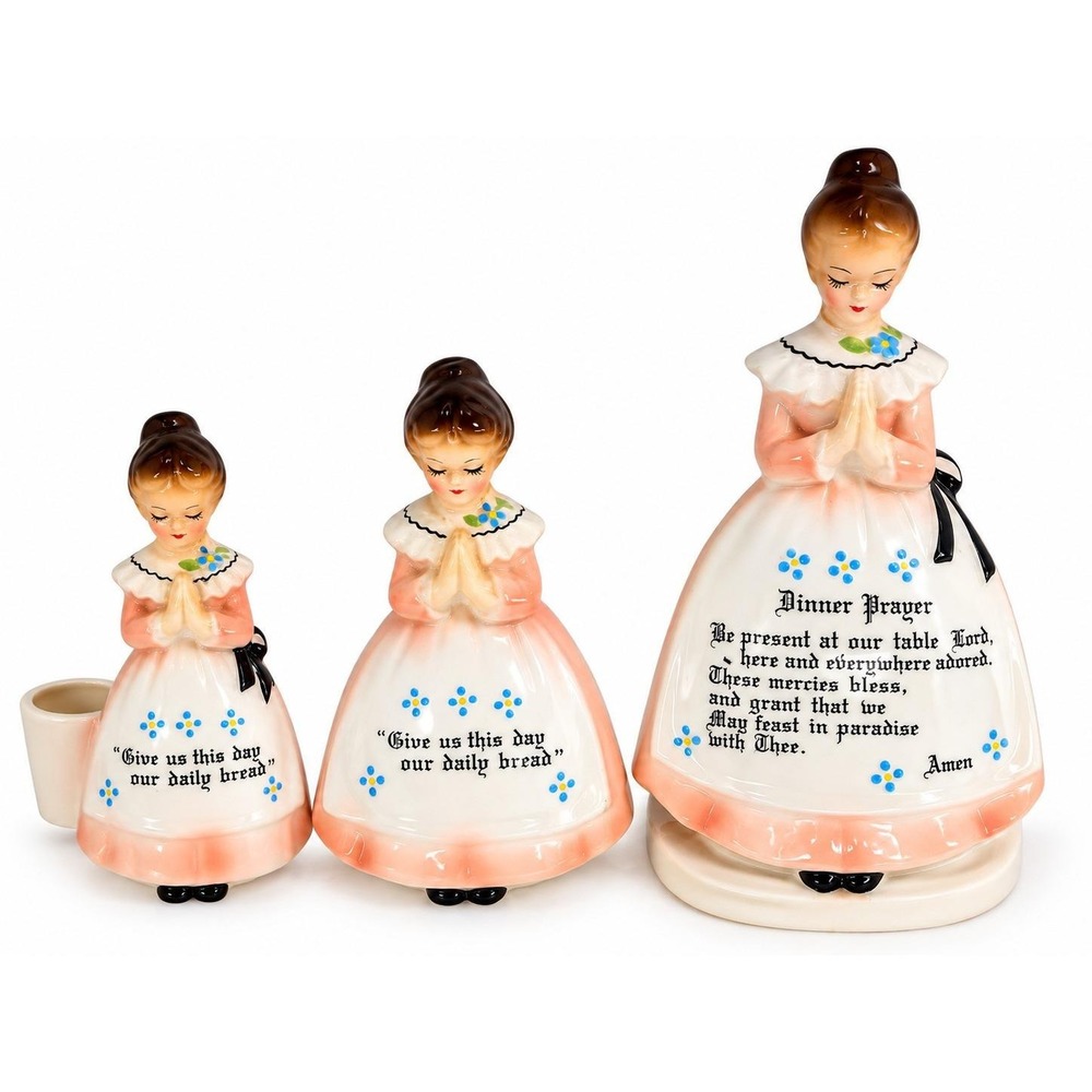 Vintage Gift Ideas Japan Prayer Lady 3pc Kitchen Set Napkin Holder Salt Shaker
